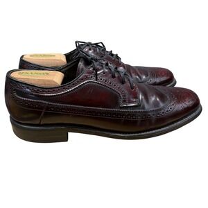 Hanover Longwing Brogue Oxford Shoes Mens Size 9 Burgundy Oxblood Leather‎